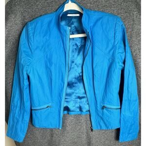 T TAHARI Women’s Teal Blue Cotton Blend Long Sleeve Zip jacket Size Medium